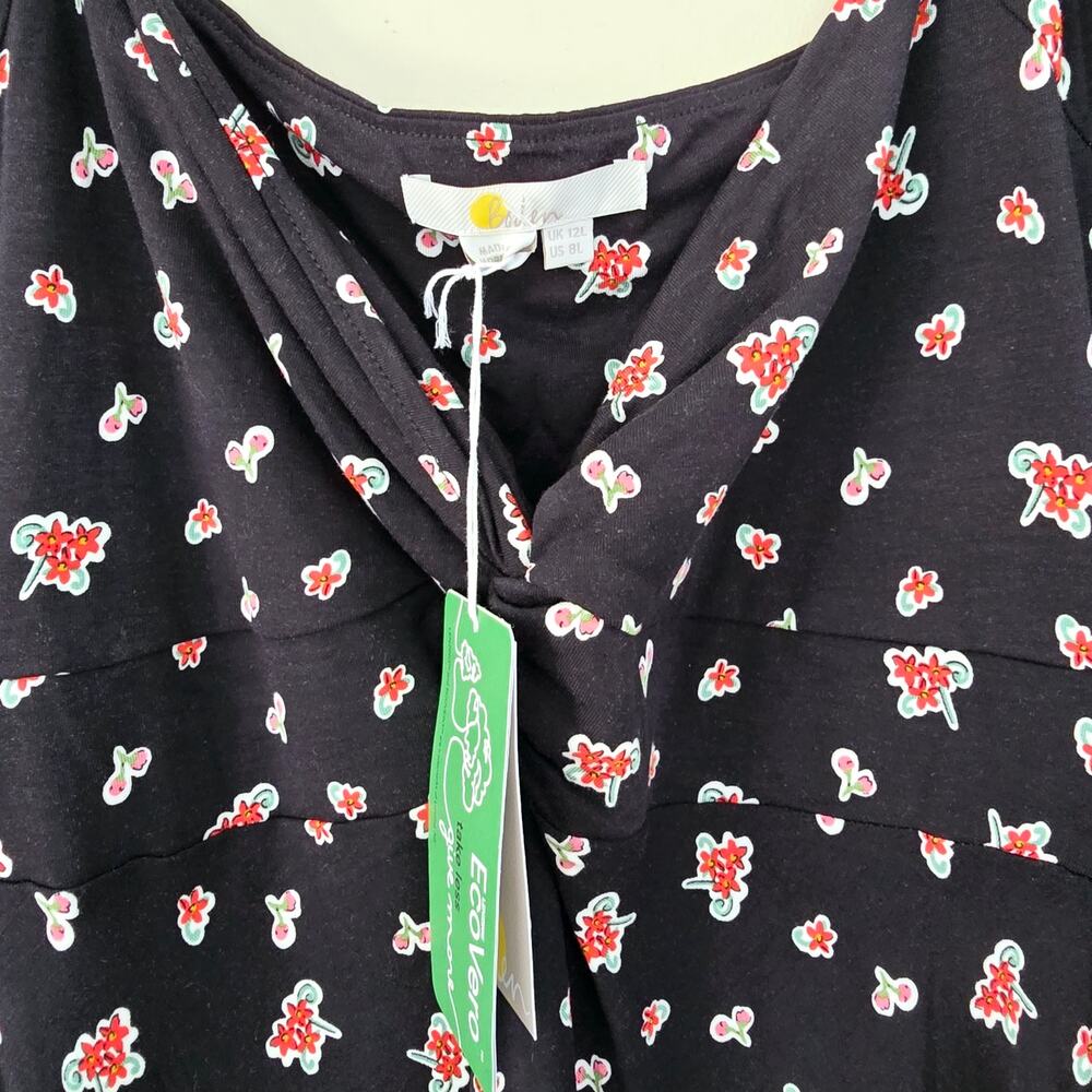 New Boden Sweetheart Midi Dress Long Sleeves Floral Black Red Women's Size 8 - Picture 9 of 12
